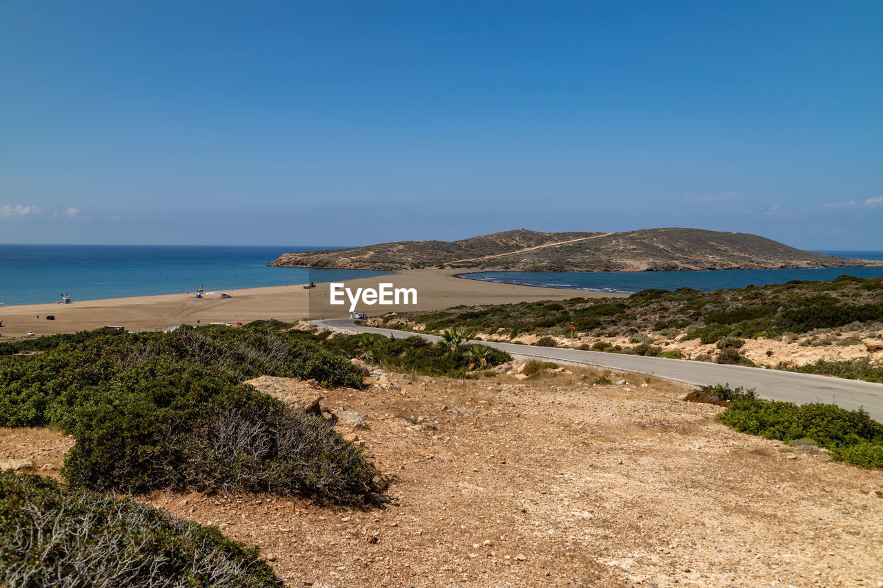 Scenic view at peninsula prasonisi at the south side of rhodes island, greece