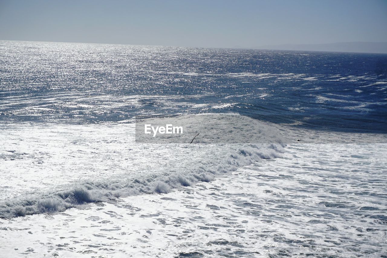 Scenic view of sea against clear sky during winter