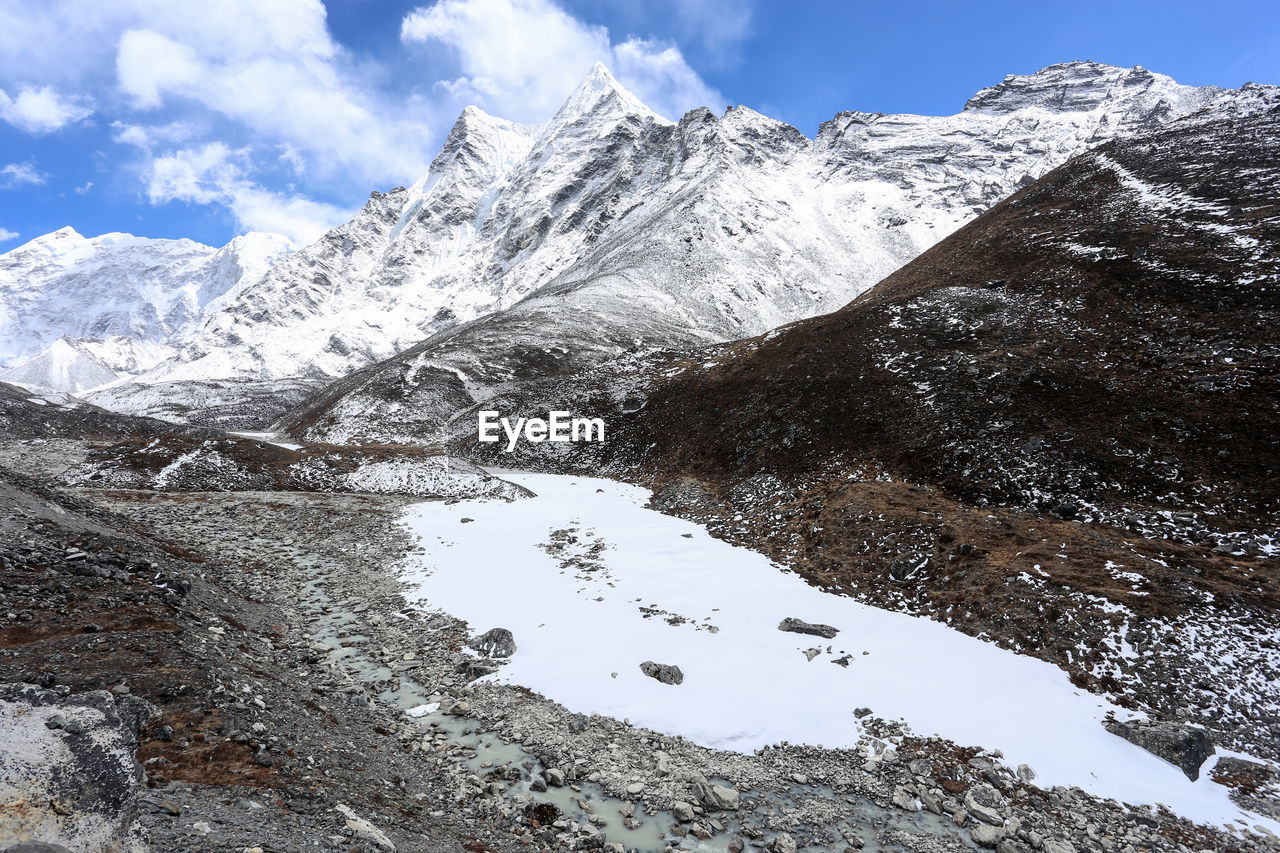 Scenic view of snow covered mountains