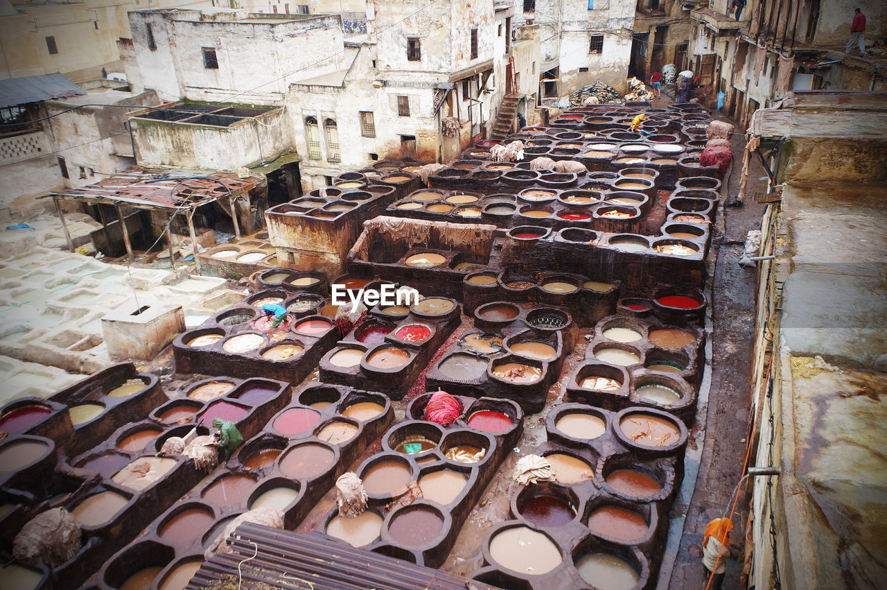 HIGH ANGLE VIEW OF CLOTHES HANGING FOR SALE