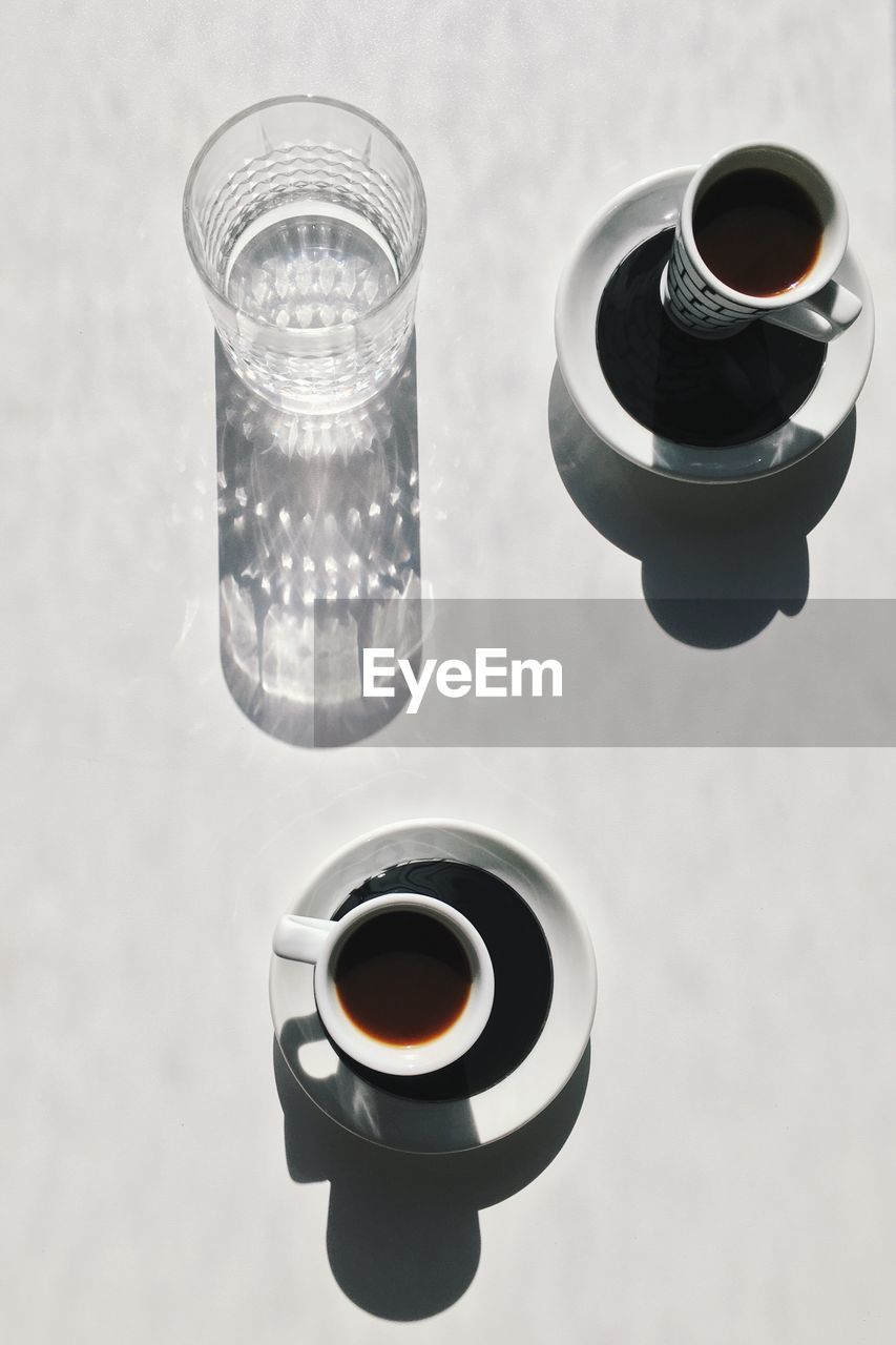 HIGH ANGLE VIEW OF COFFEE CUP ON WATER