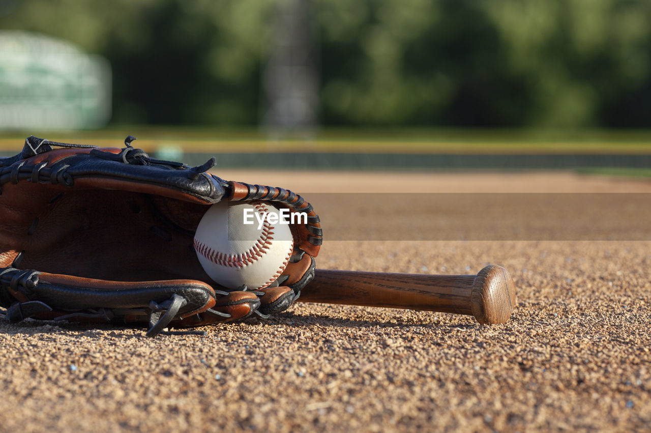 close-up of baseball equipment