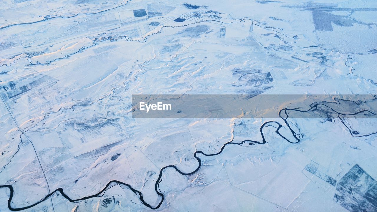 High angle view of snow covered landscape