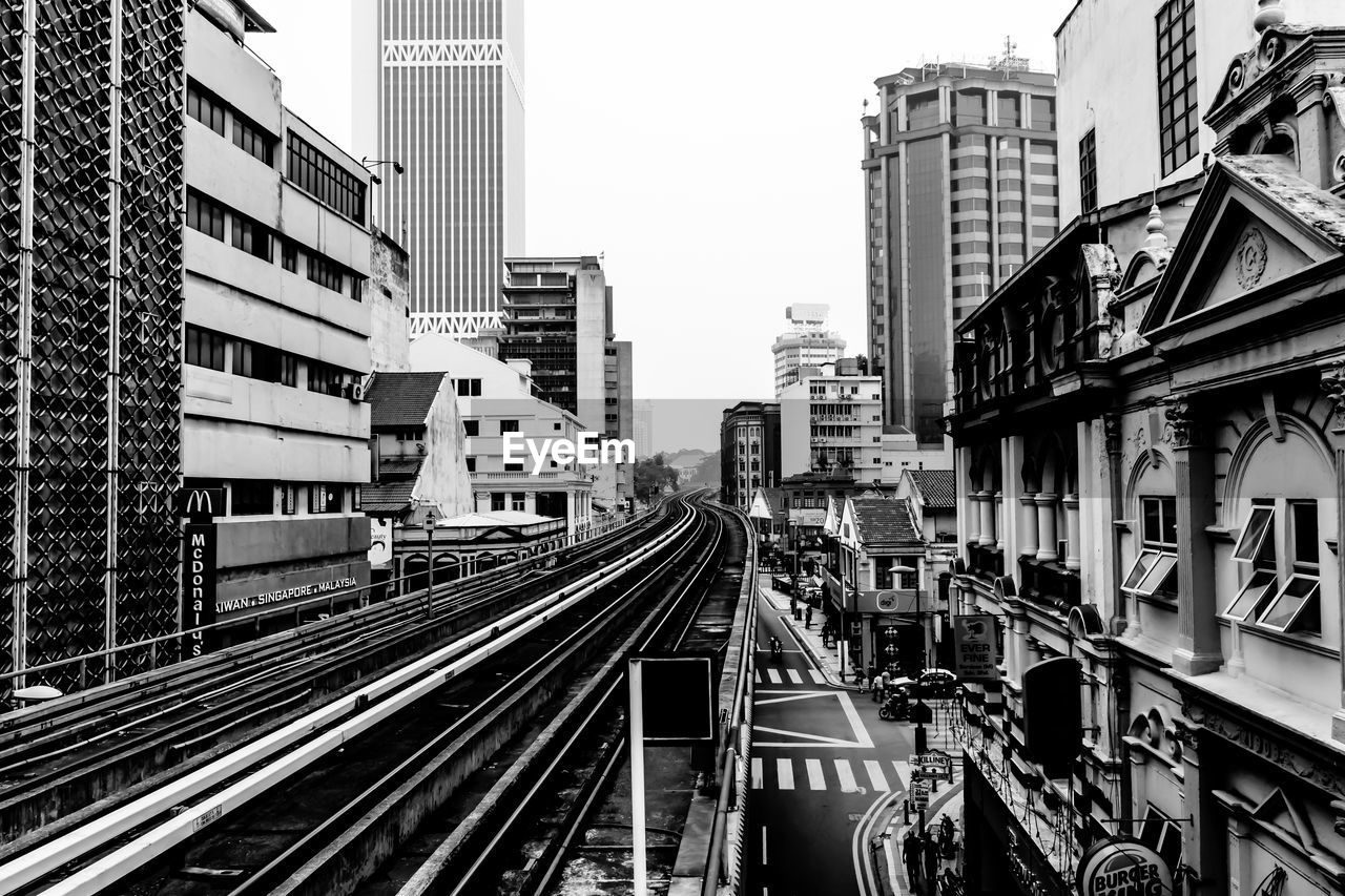 Railway tracks along built structures