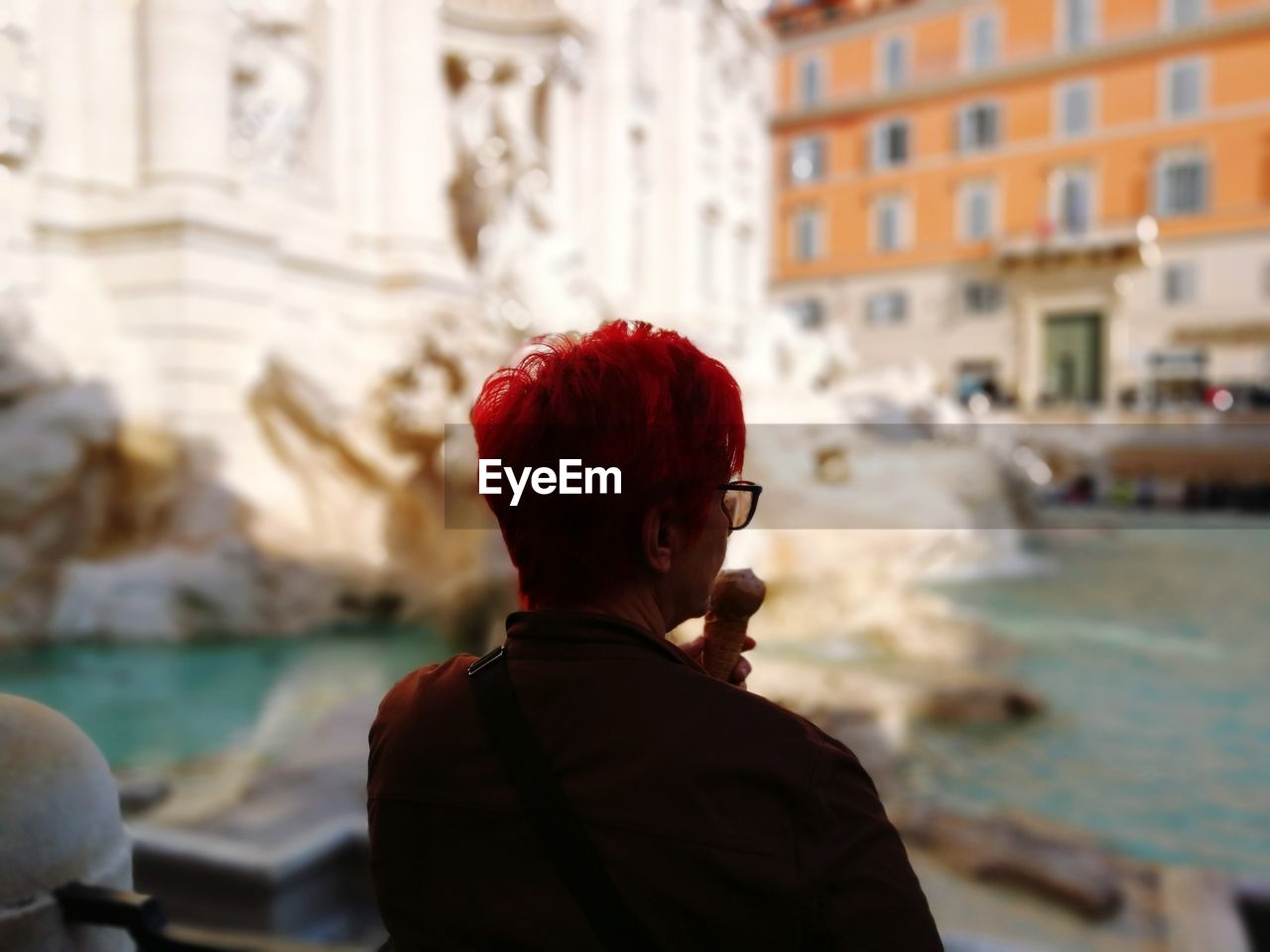 Rear view of man standing at trevi fountain 