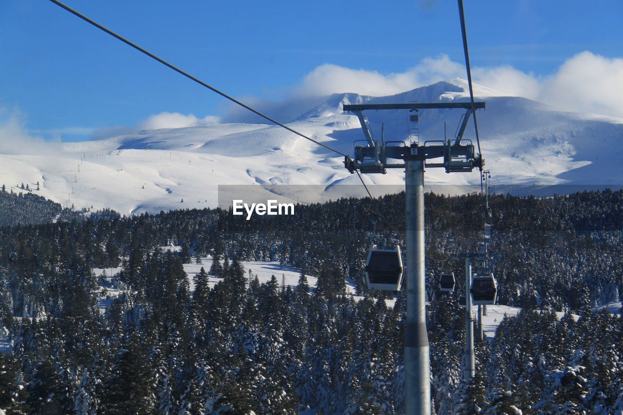 Overhead cable car against sky during winter in Ûludag, turkey