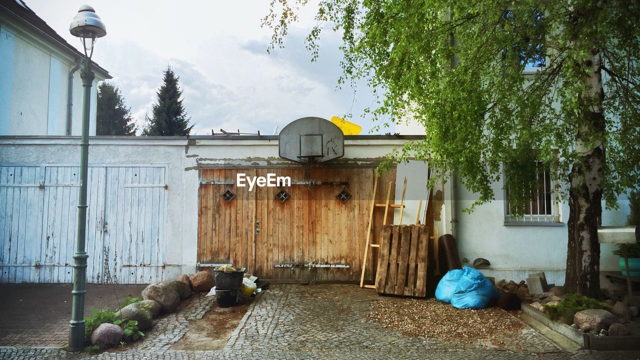 Basketball hoop in back yard