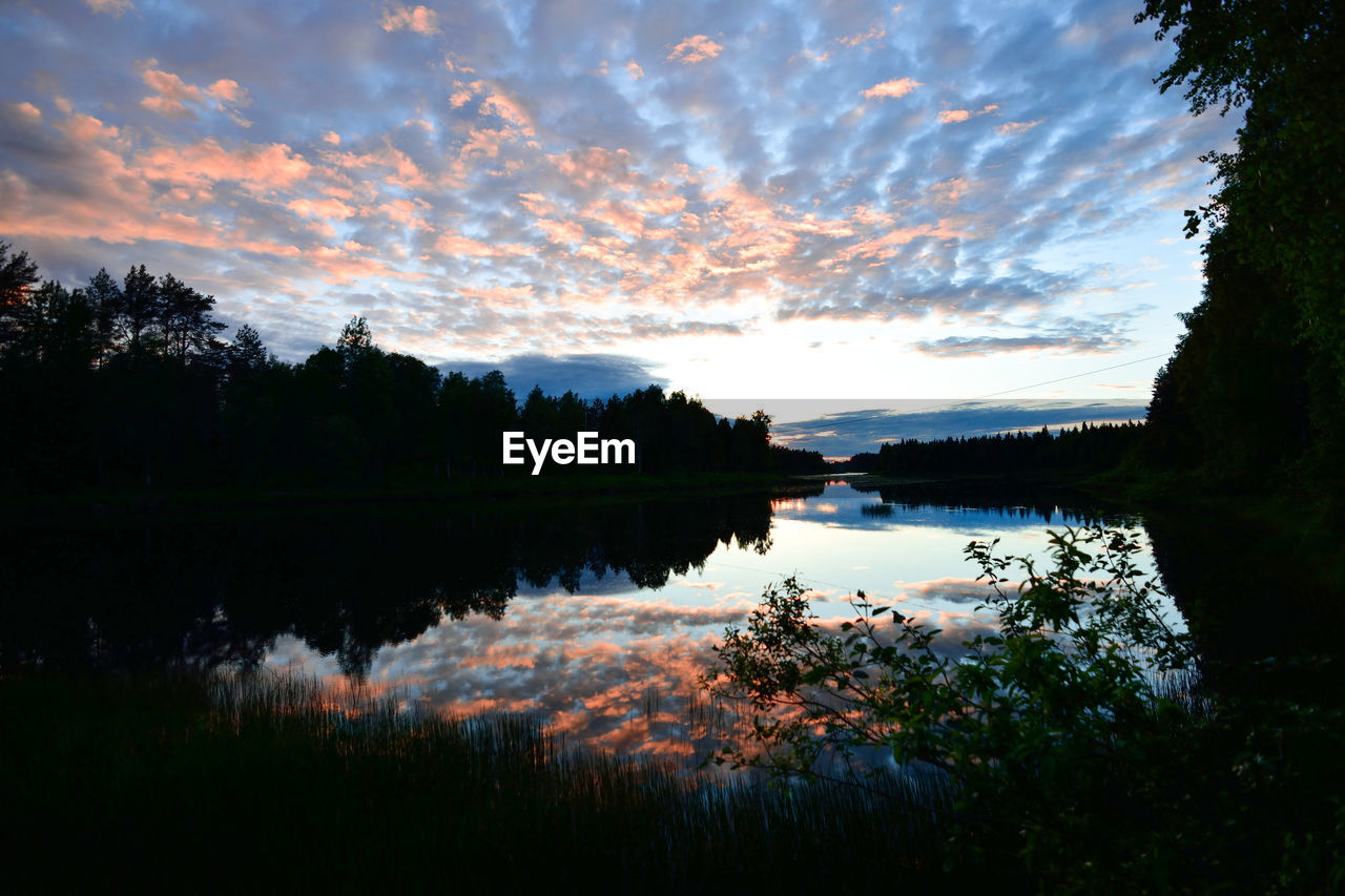 SCENIC VIEW OF LAKE AT SUNSET