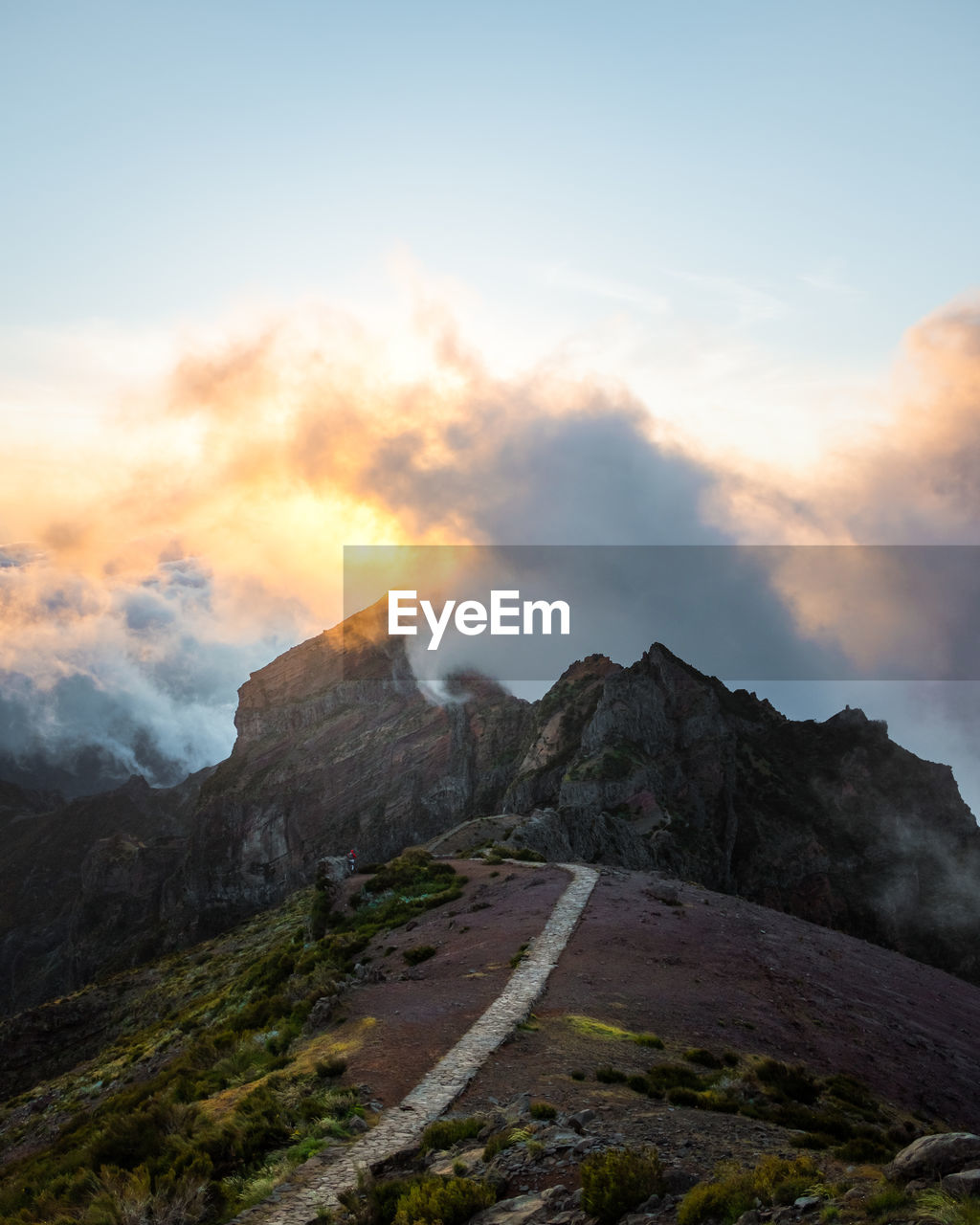 Scenic sunset in the mountain with some clouds