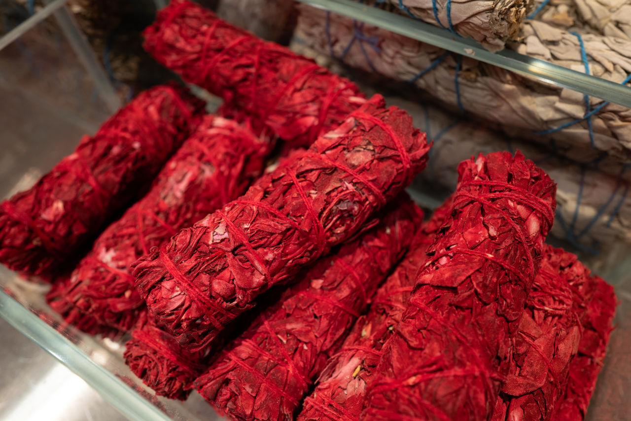 Red sage leaves bunches full frame shot