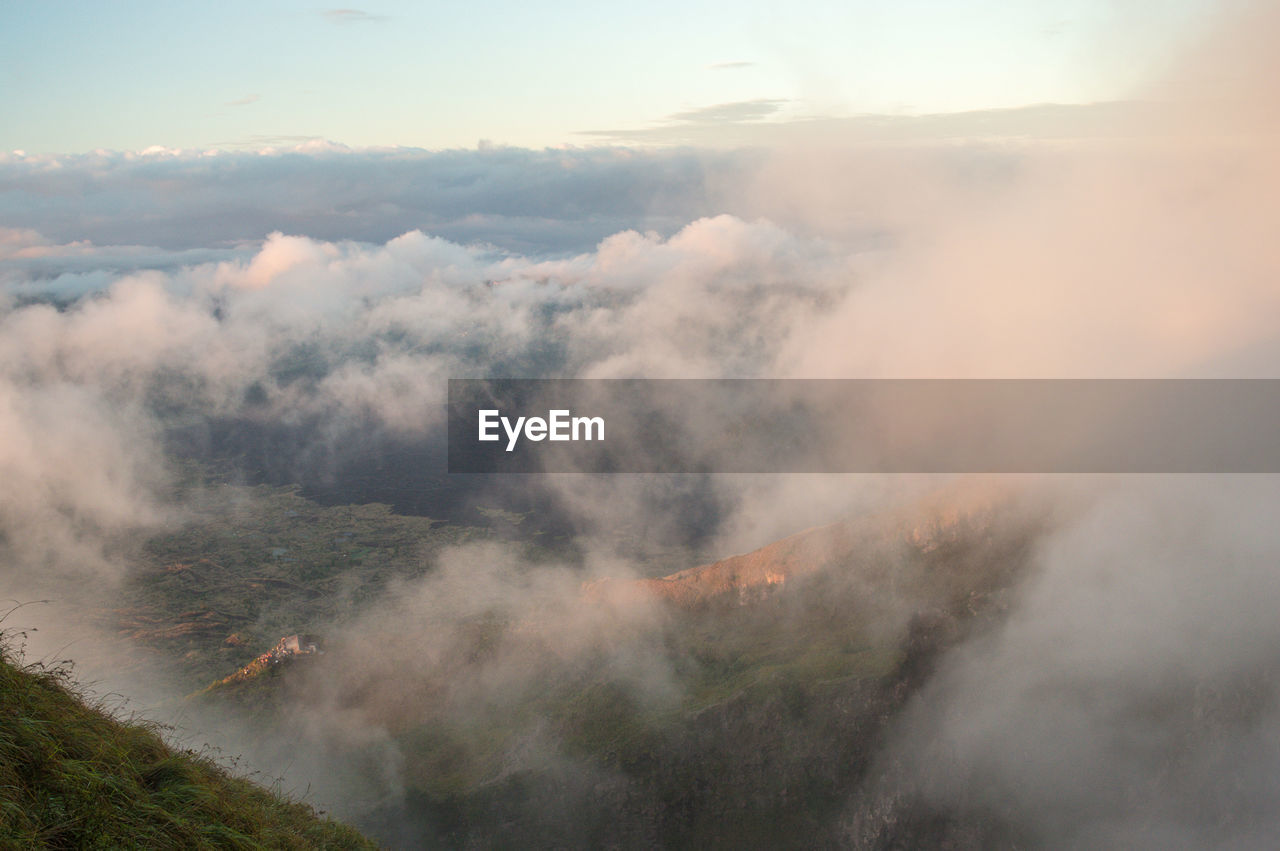 Scenic view of fog against sky