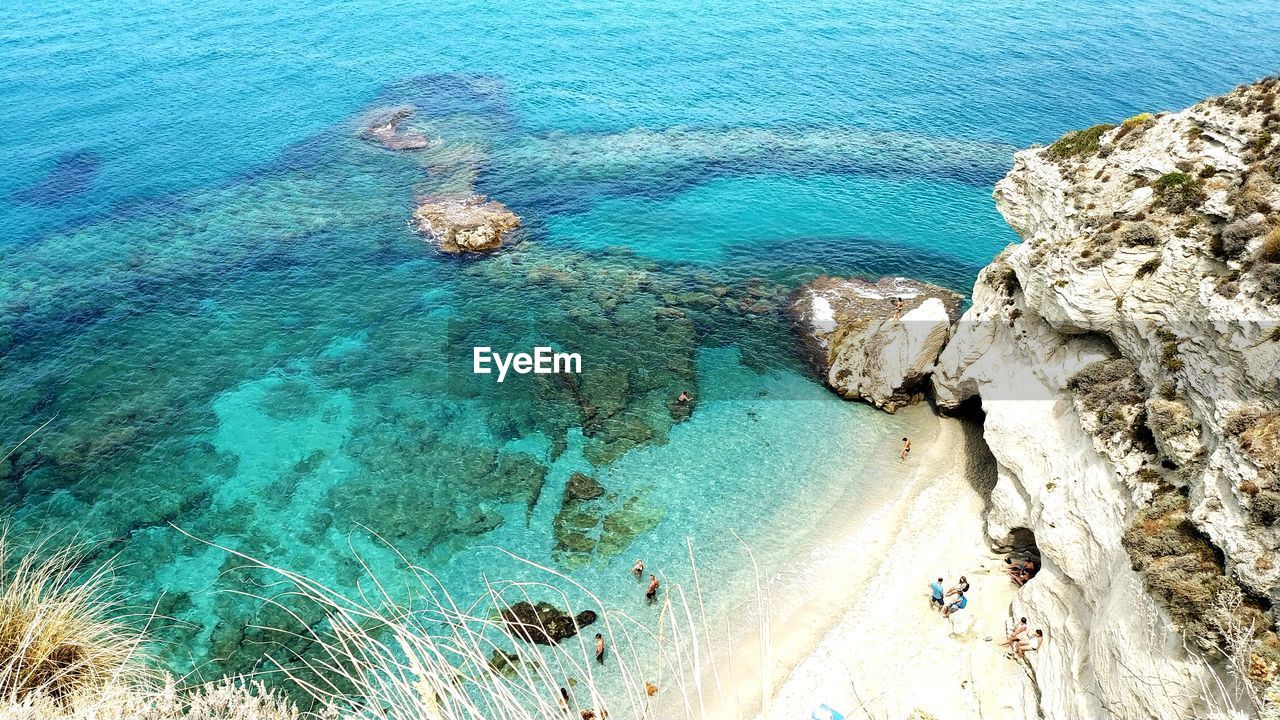 High angle view of rocks on beach