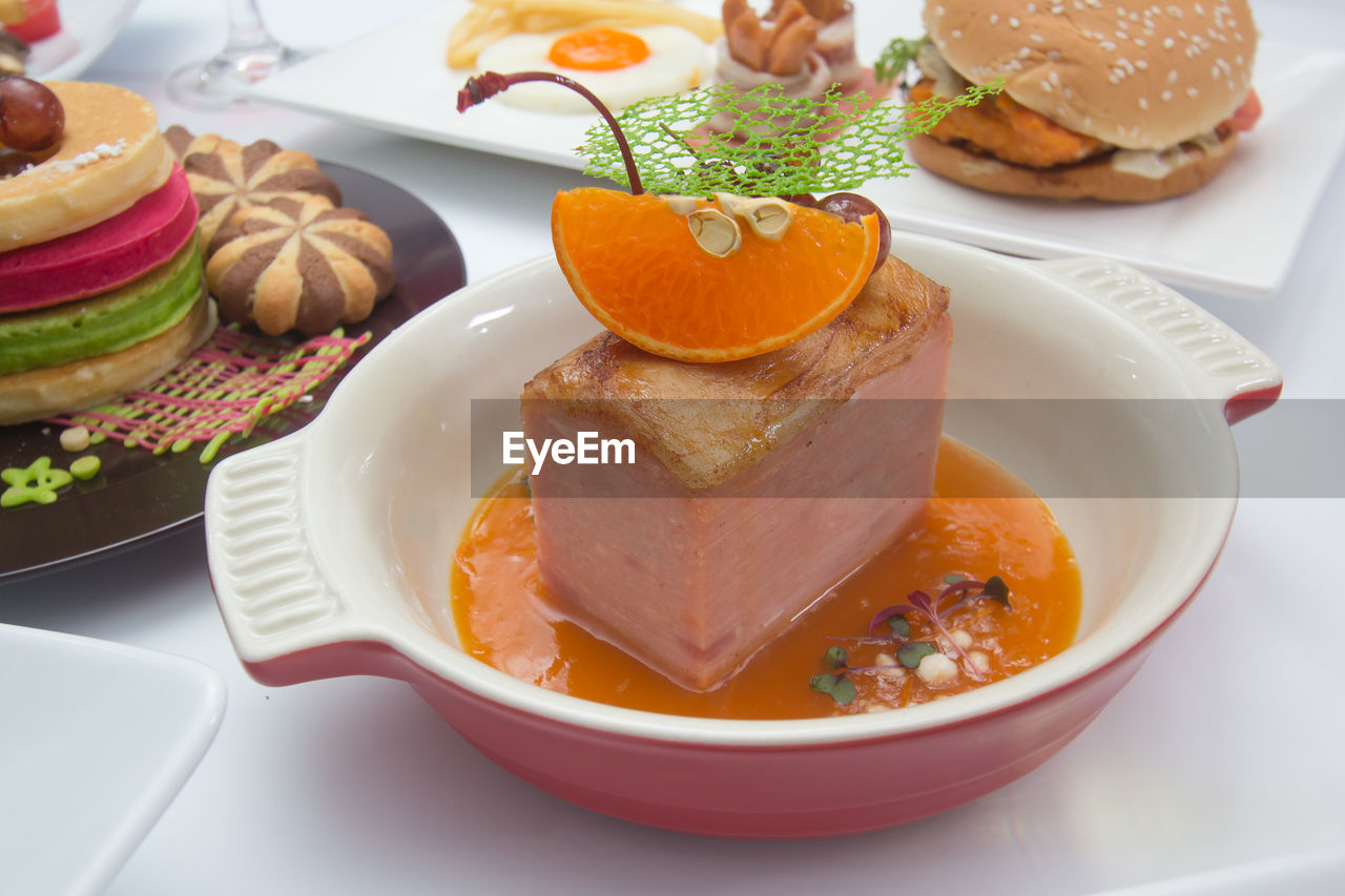 Close-up of food in containers on table