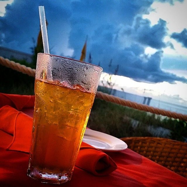 CLOSE-UP OF DRINK AGAINST THE SKY