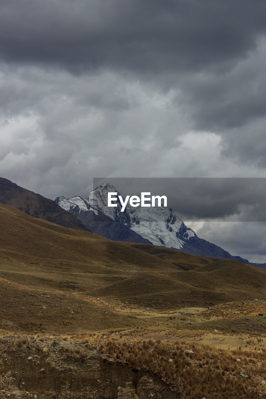 SCENIC VIEW OF SNOWCAPPED MOUNTAINS AGAINST CLOUDY SKY