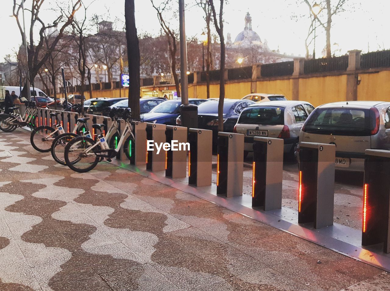 VIEW OF BICYCLES PARKED IN ROW