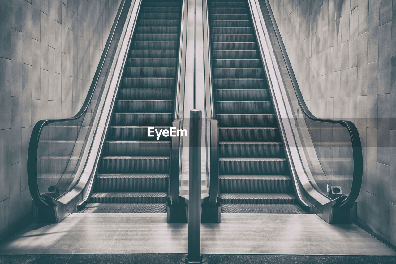 View of empty escalator at subway station