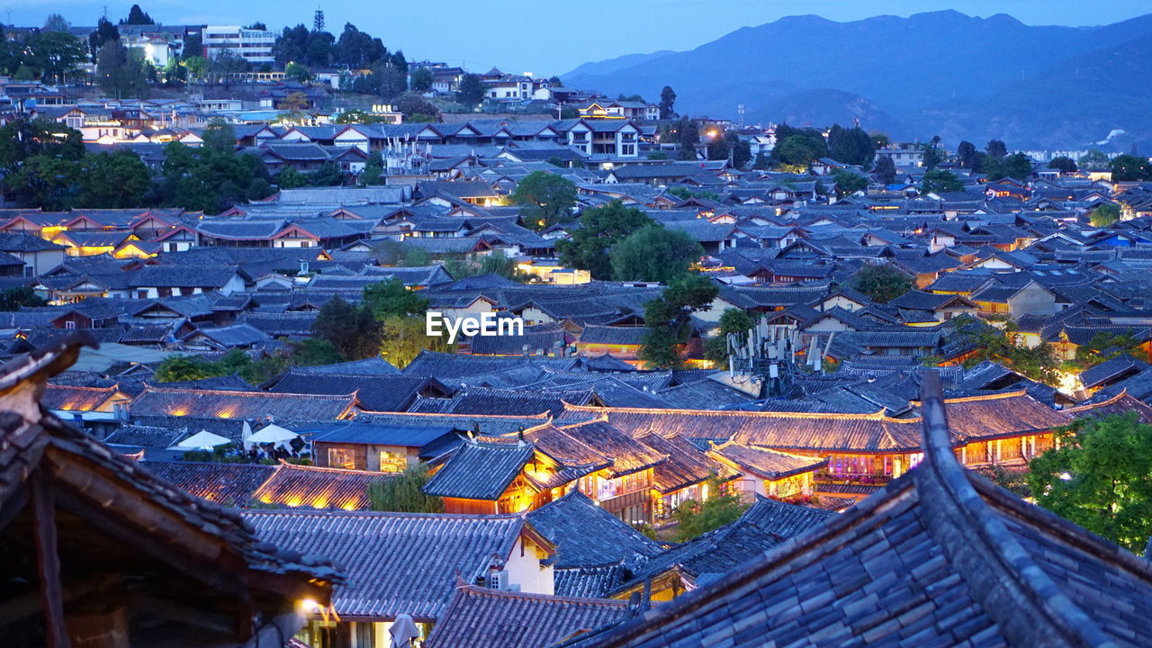 High angle view of townscape against sky