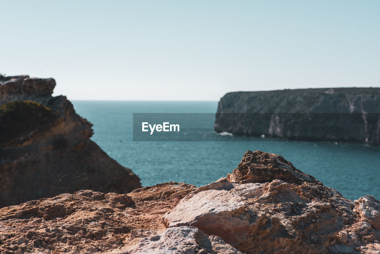 Scenic view of sea against clear sky