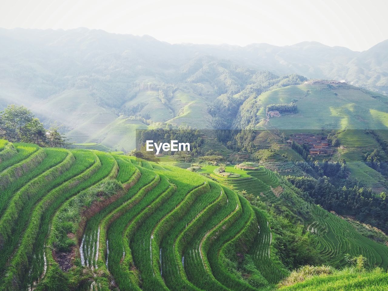 High angle view of longji rice terraces against sky