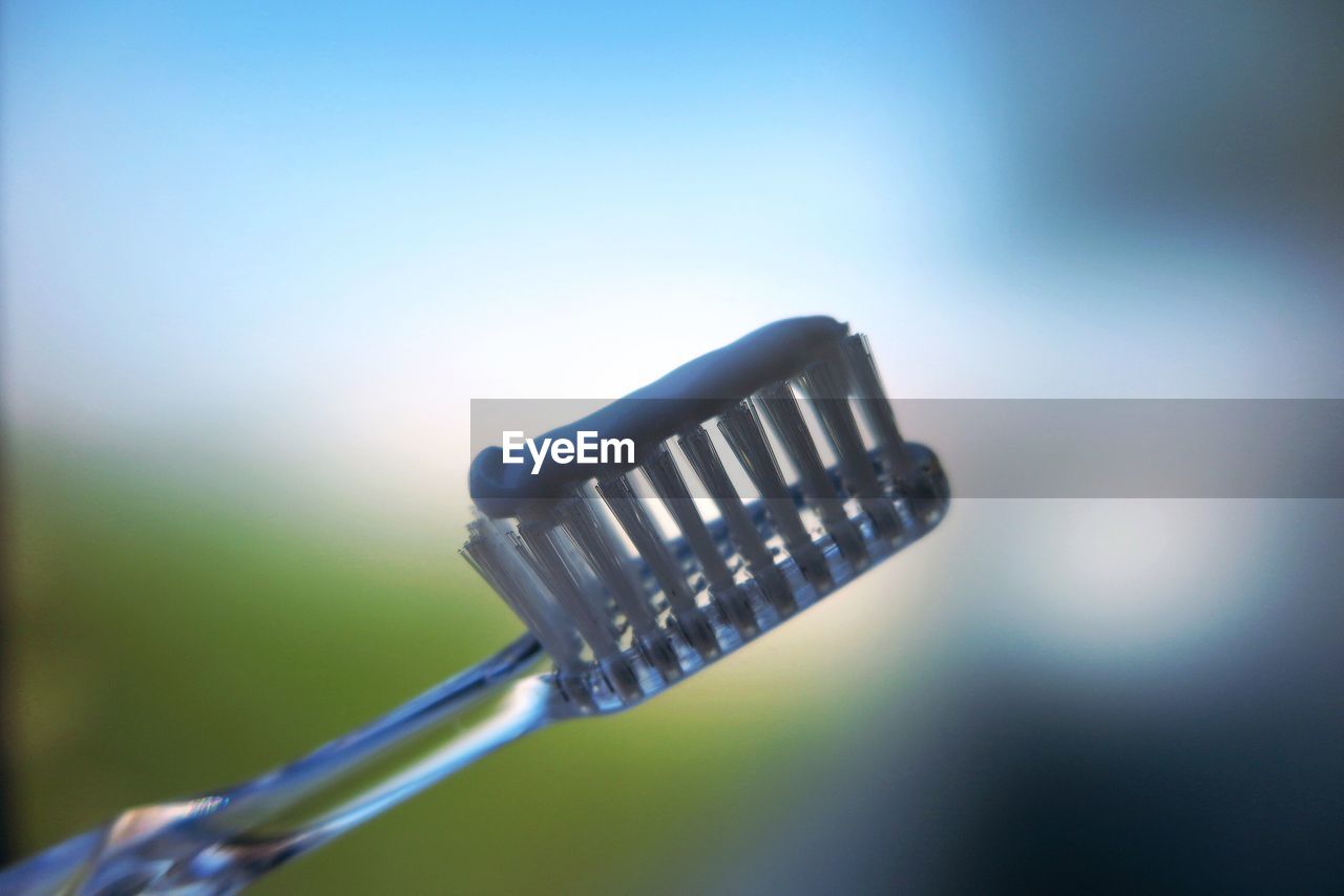 Close-up of toothpaste on toothbrush