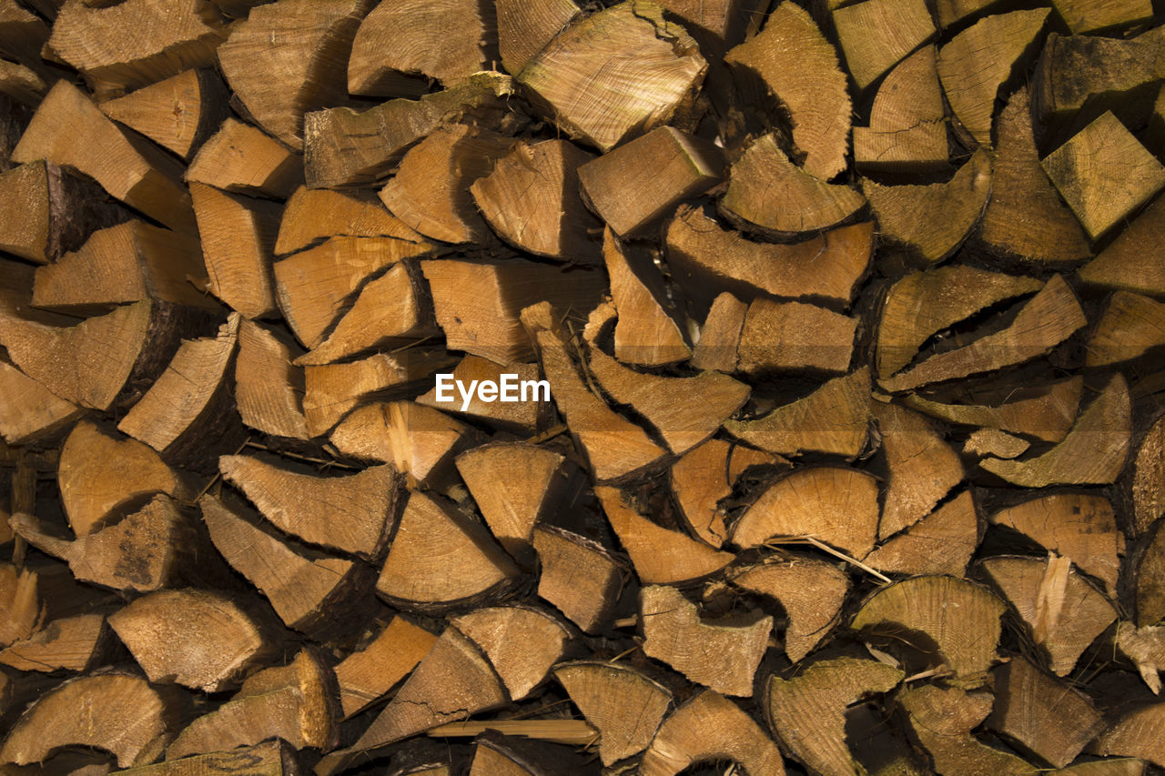 Full frame shot of stacked logs