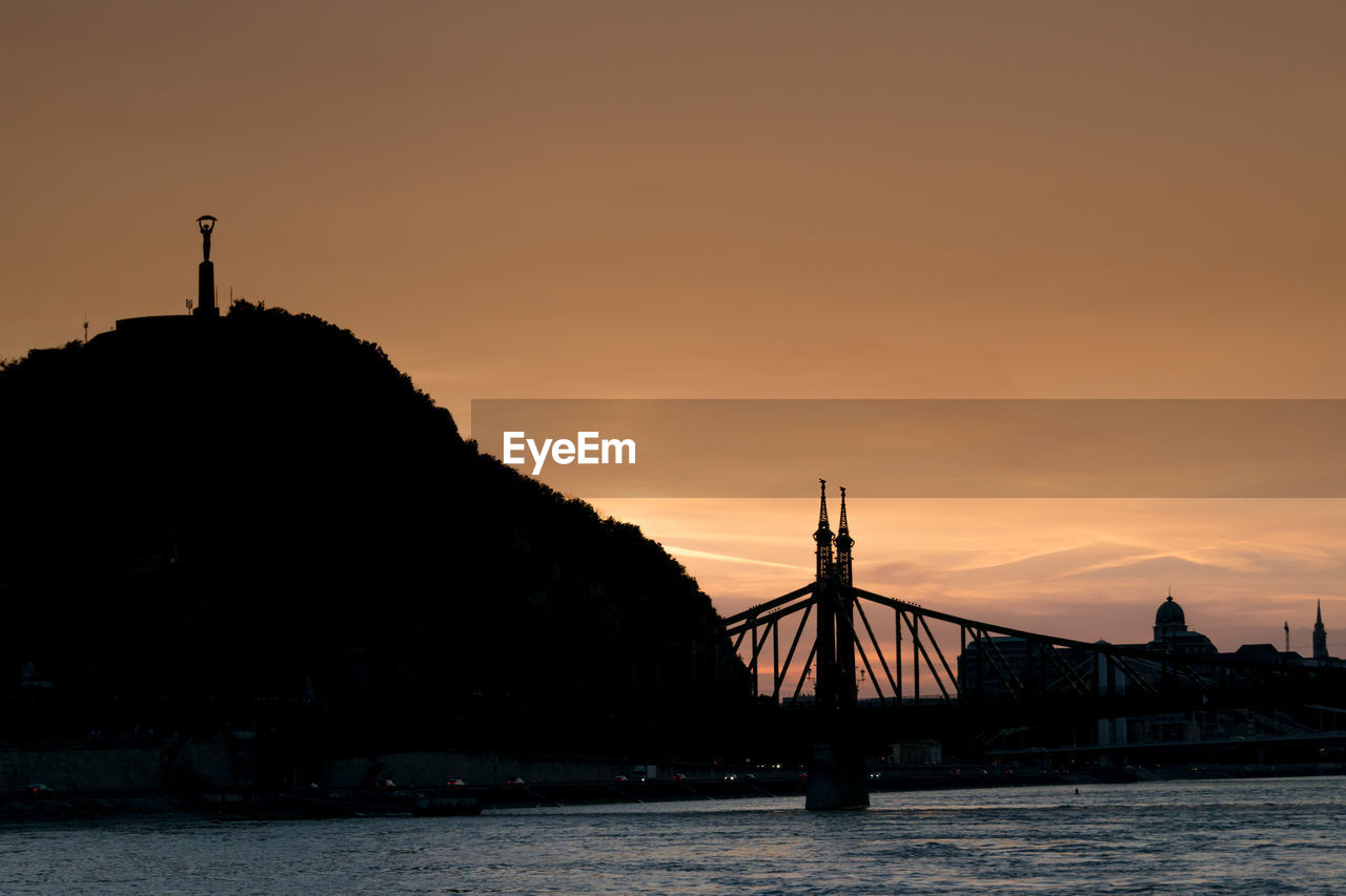 Silhouette of buildings at sunset