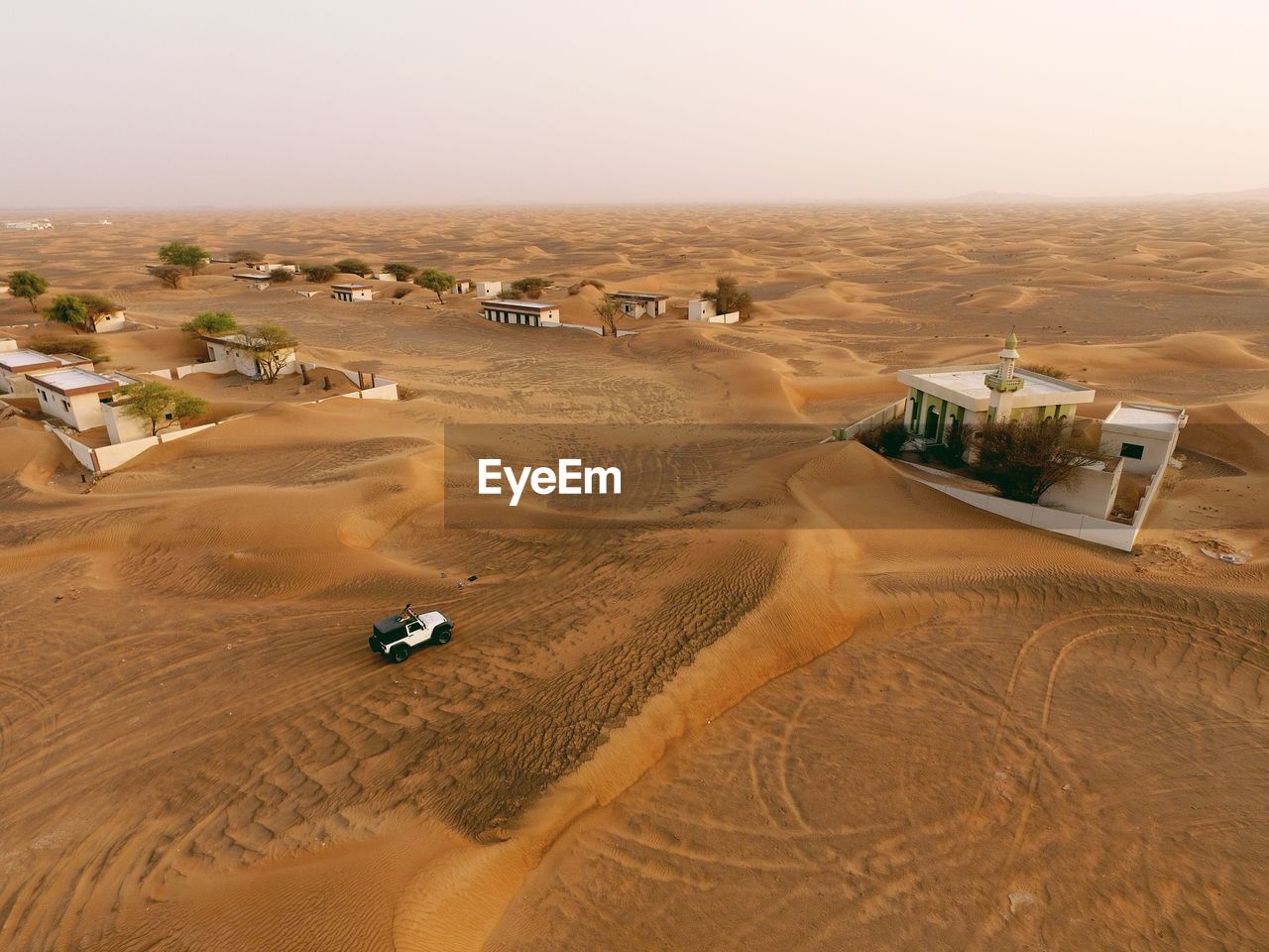 Aerial view of desert against sky