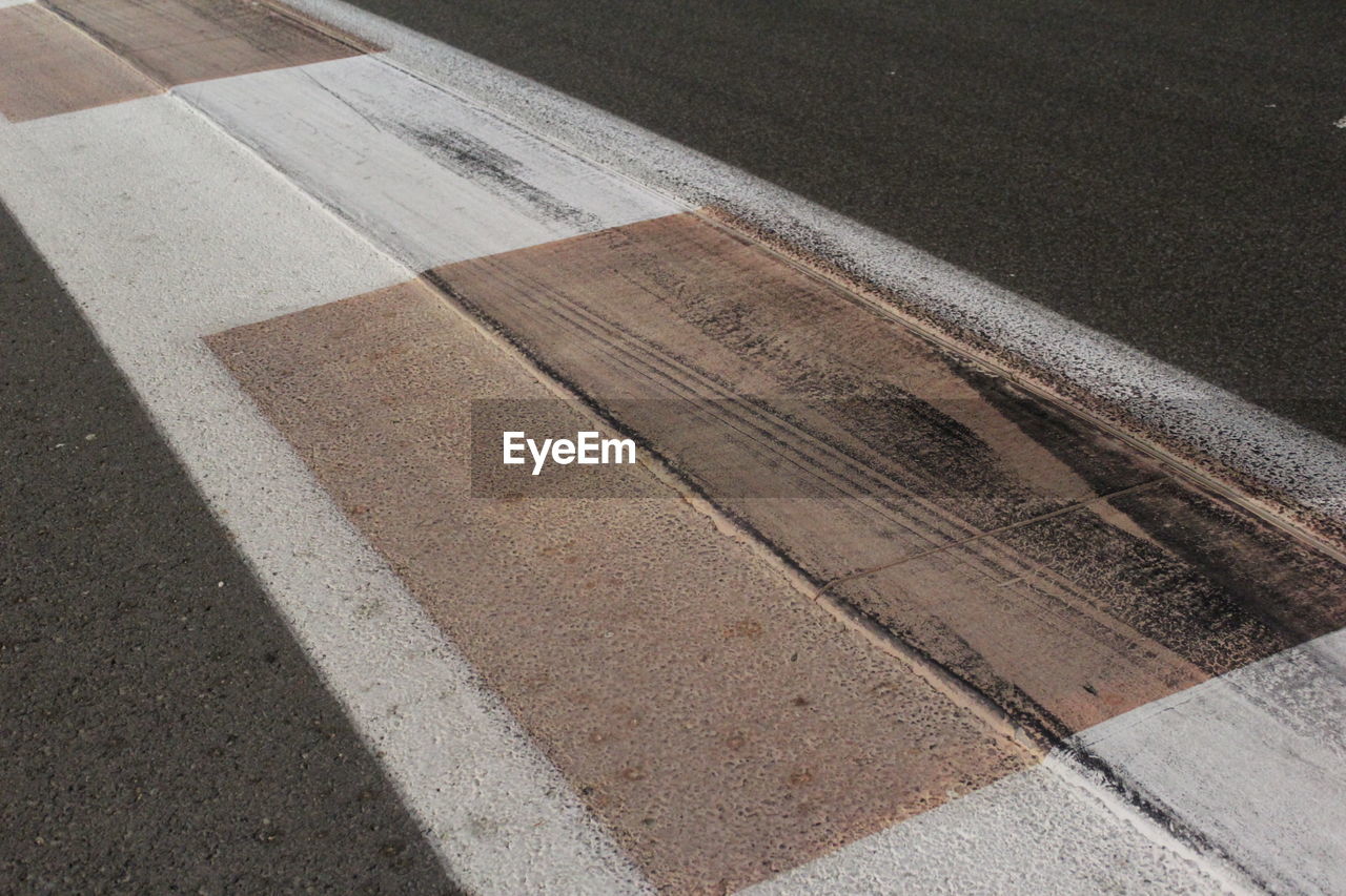 HIGH ANGLE VIEW OF ZEBRA CROSSING