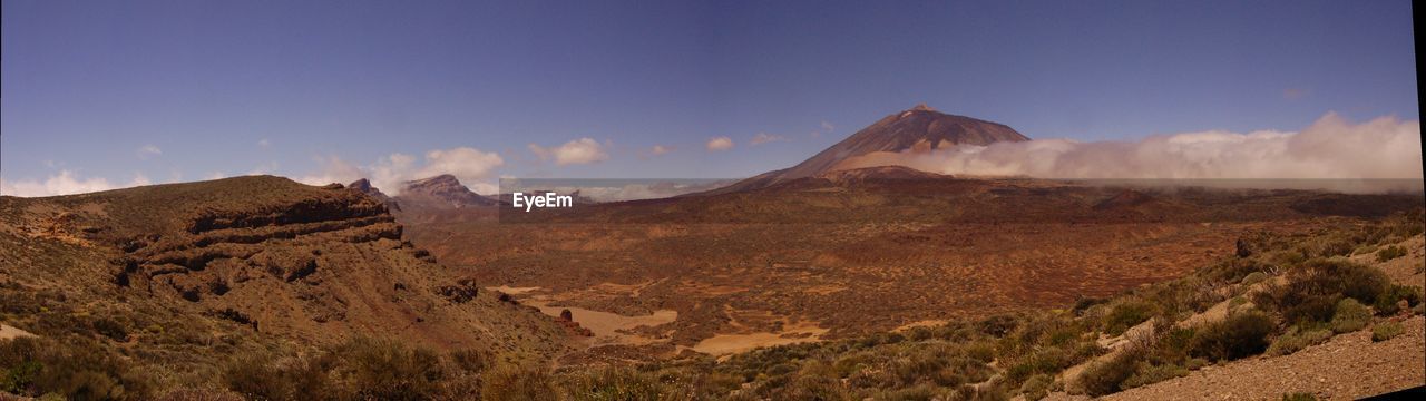 Panoramic view of landscape and mountains against sky