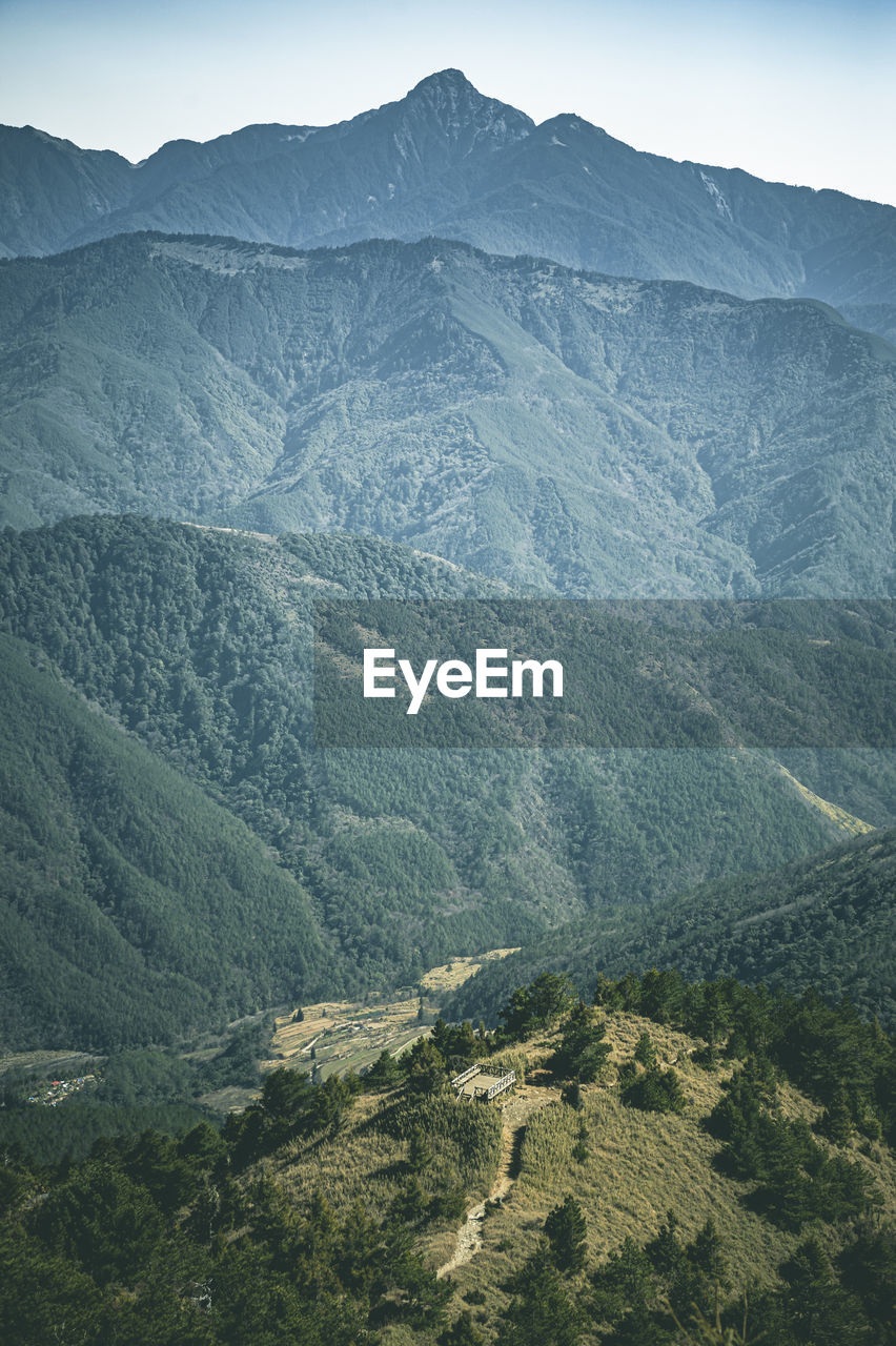 High angle view of land and mountains