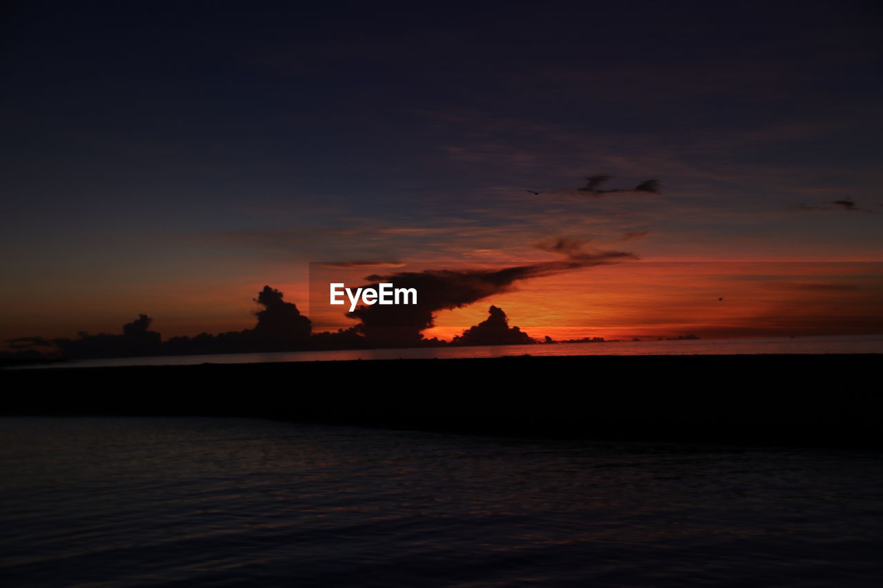 SCENIC VIEW OF SEA AT SUNSET