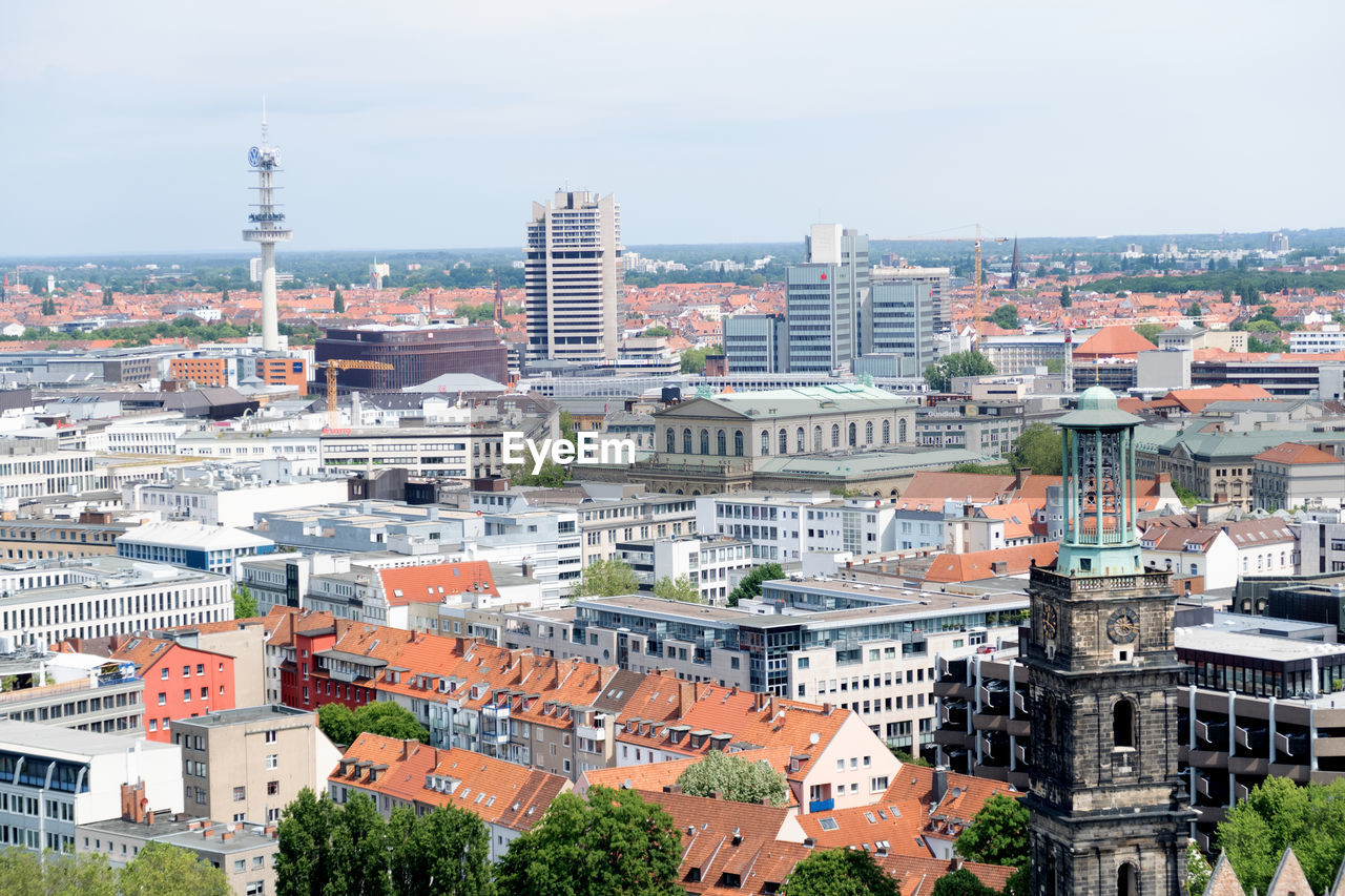 High angle view of buildings in city