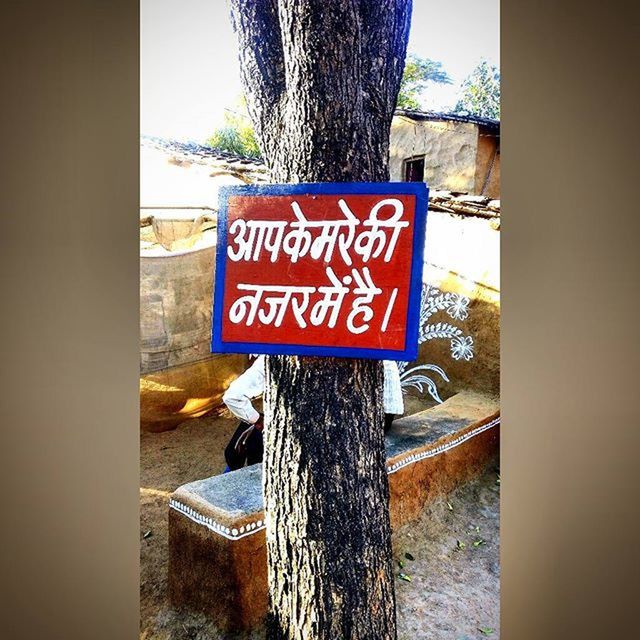 INFORMATION SIGN ON TREE TRUNK