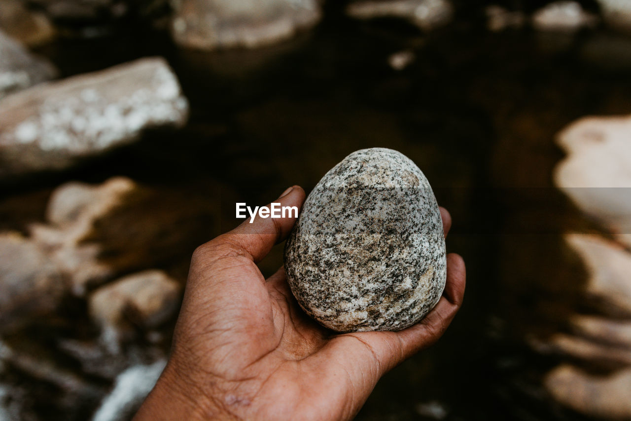 Close-up of hand holding rock