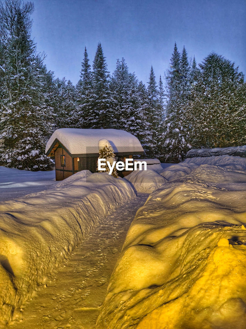 snow, tree, plant, nature, architecture, landscape, wilderness, winter, building, built structure, house, land, cold temperature, scenics - nature, environment, building exterior, no people, beauty in nature, hut, mountain, sky, coniferous tree, pine tree, pinaceae, rural scene, forest, morning, mountain range, outdoors, travel destinations, residential district, travel, non-urban scene, day, tranquility