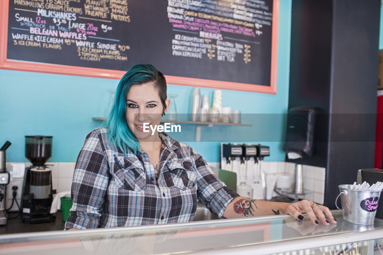 Young woman at ice cream shop.