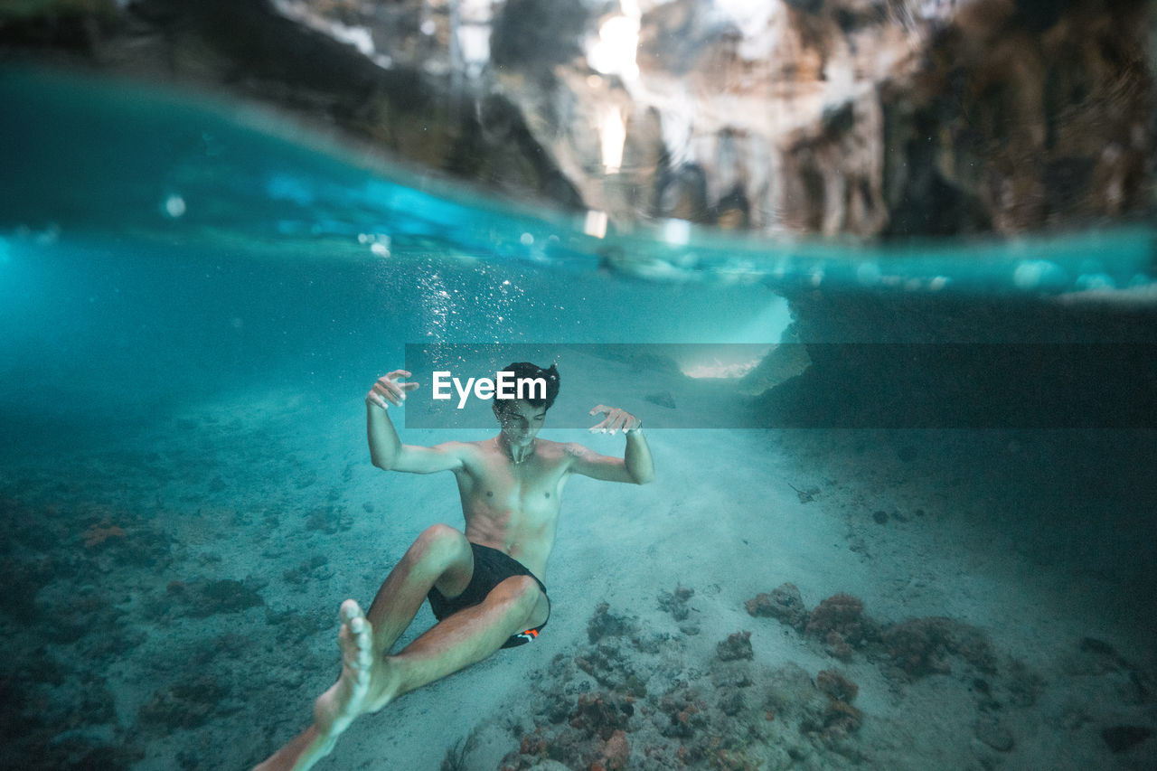 Full length of man swimming underwater