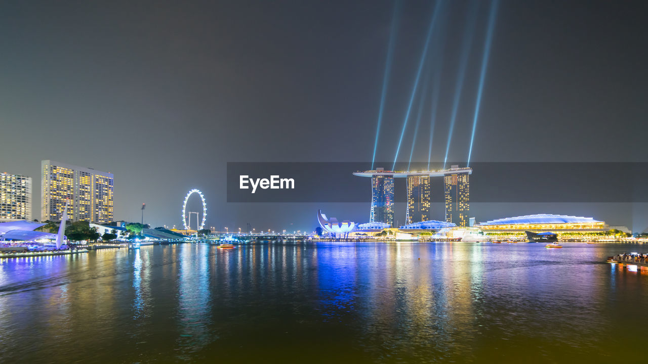 VIEW OF ILLUMINATED CITY AT NIGHT