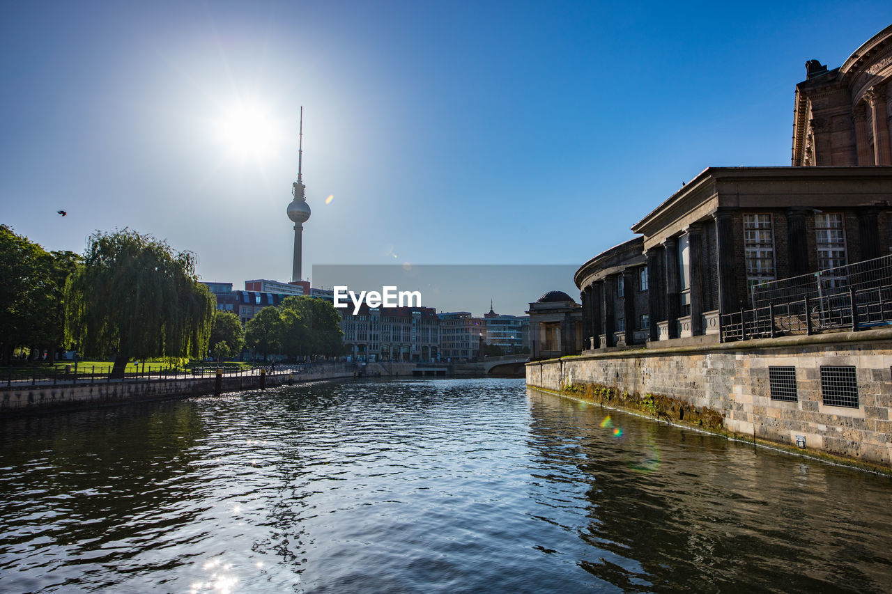 Canal passing through city buildings