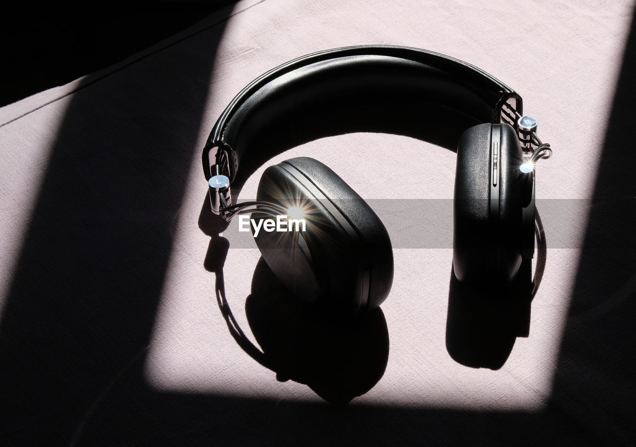 Close-up of headphones on table