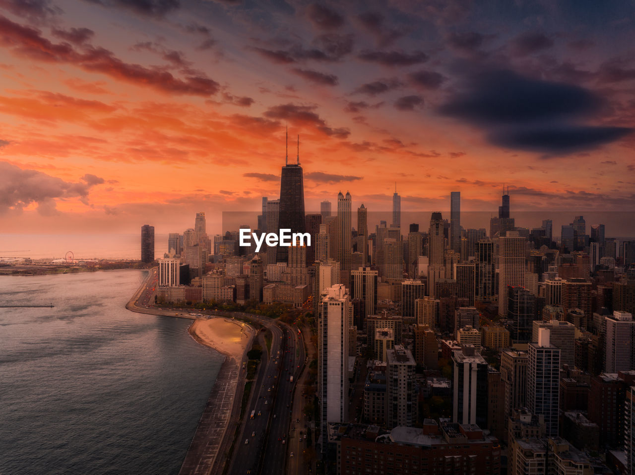 Chicago gold coast aerial panoramaat sunrise