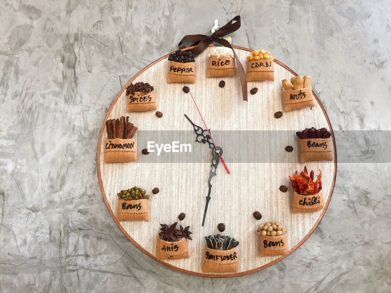 Close-up of spices arranged in clock shape