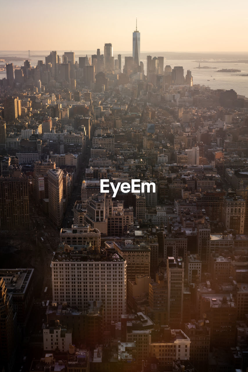 Aerial panorama of new york seen from the top of the empire state building with a vintage look, nyc