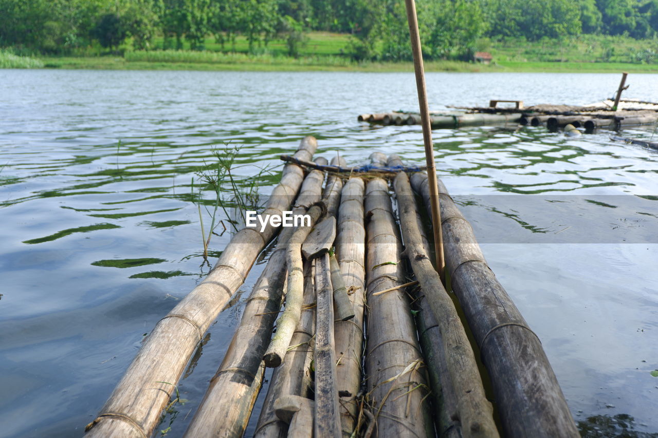 Bamboos floating in lake