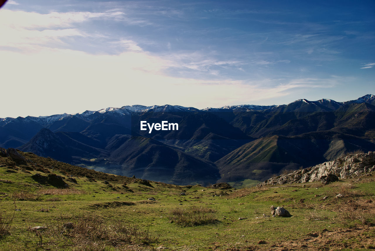 Scenic view of mountains against sky