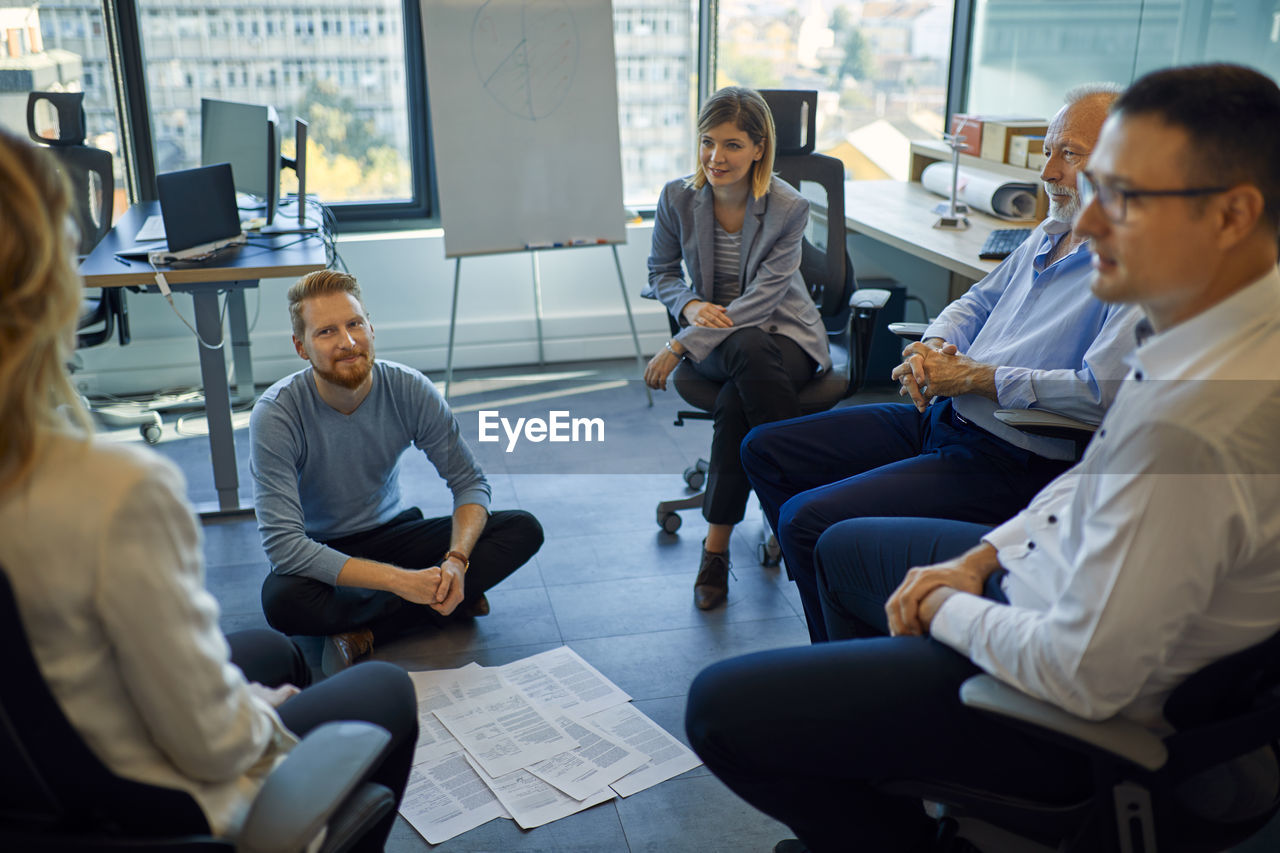 Business team having a workshop in office