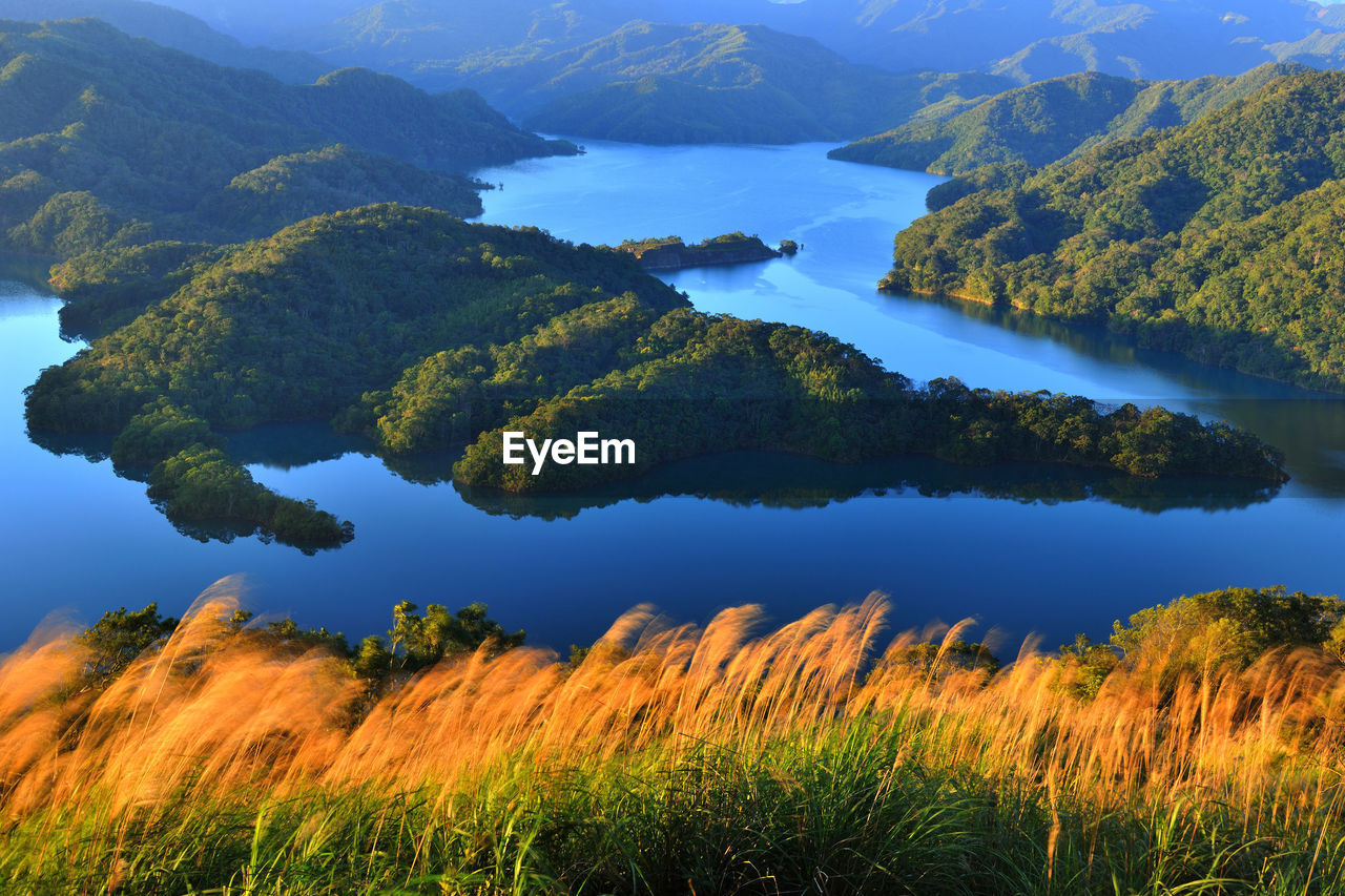 Scenic view of landscape against blue sky