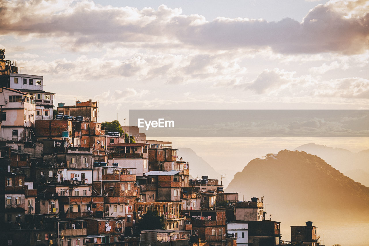 View of favela cantagalo against sky in rio de janeiro, brazil