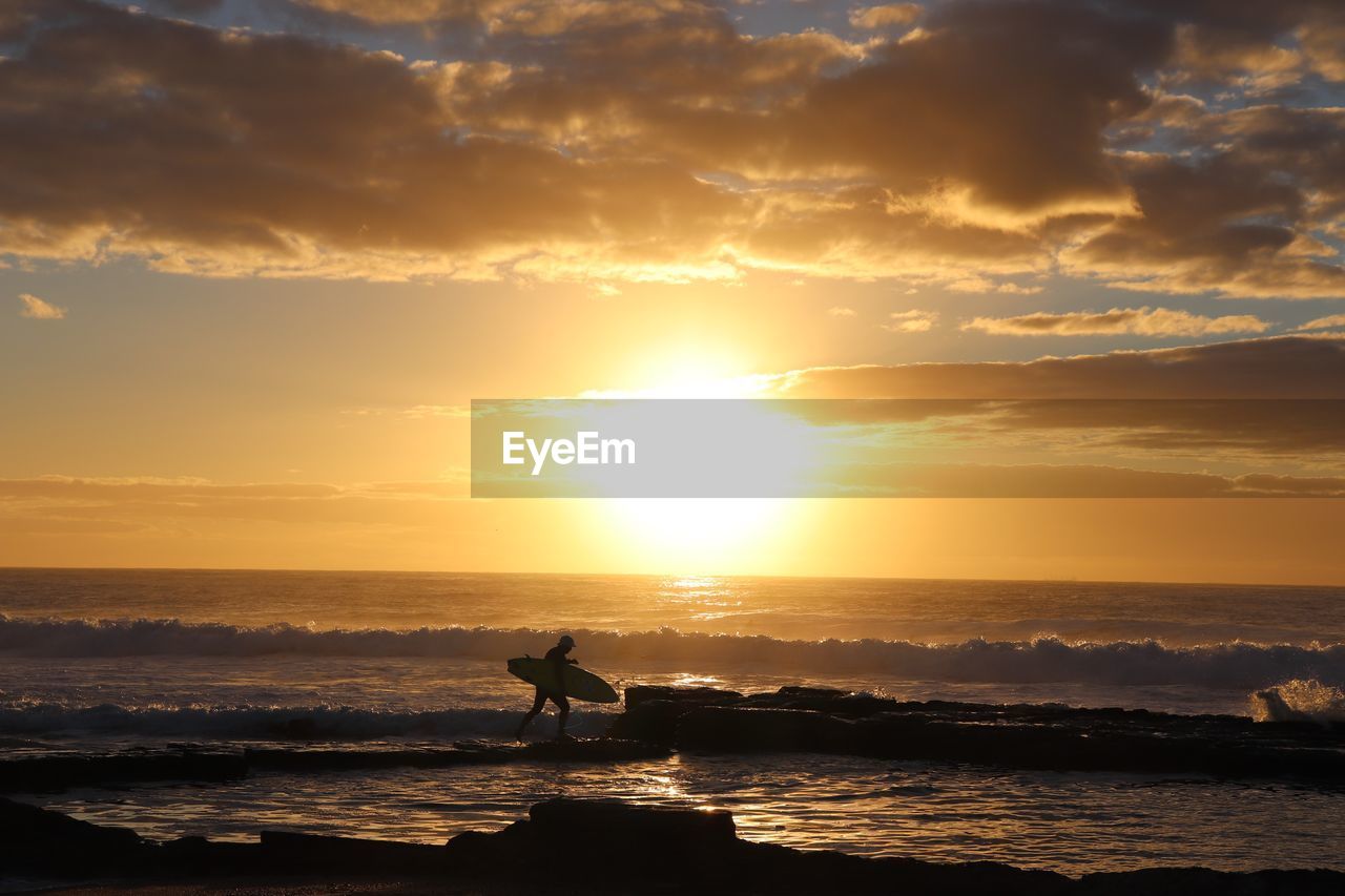 SILHOUETTE MAN ON BEACH DURING SUNSET